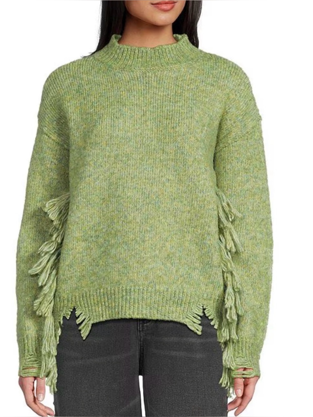 Chelsea & Violet fringe green sweater